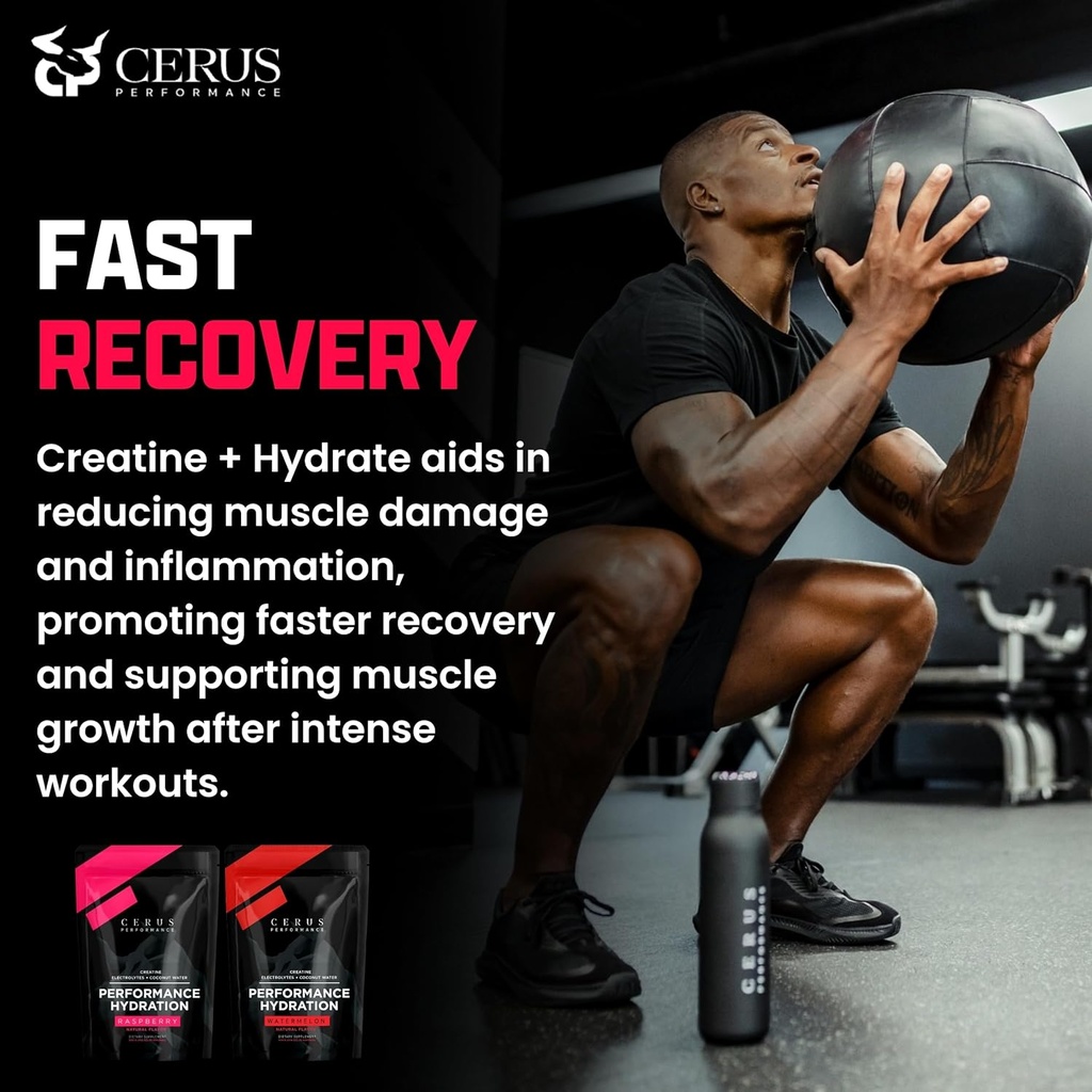 Cerus Performance - Performance Hydration Electrolyte Powder – Raspberry Flavor, 5g Creatine Monohydrate, 500mg Coconut Water Powder – Supports Endurance, Muscle Recovery & Keto 30 Servings 4