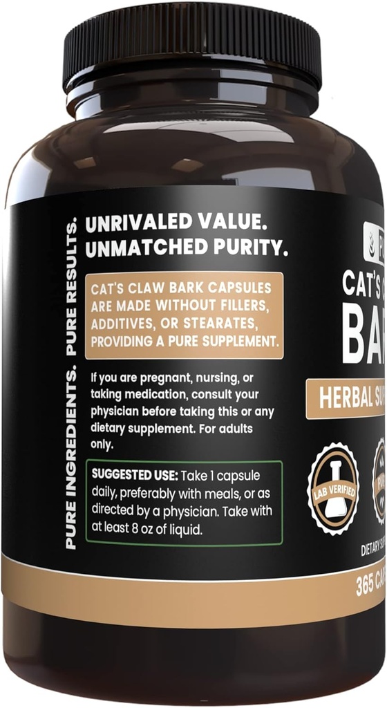 Pure Original Ingredients Cat's Claw Bark (365 Capsules) No Magnesium Or Rice Fillers, Always Pure, Lab Verified 4