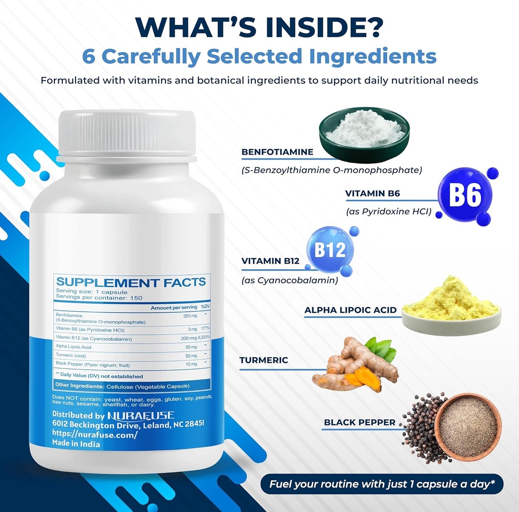 Liposomal Benfotiamine with Vitamin B6, Vitamin B12, Alpha Lipoic Acid, Curcumin - Support Healthy Metabolism, Energy Levels- Made and Tested in The USA 4