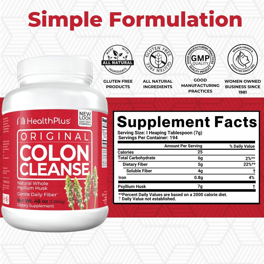 Health Plus Colon Cleanse Digestive Support | All Natural Daily Fiber for Toxin Elimination To Reduce Bloating | Supports Heart Health | 48 Ounces, 194 Servings 3