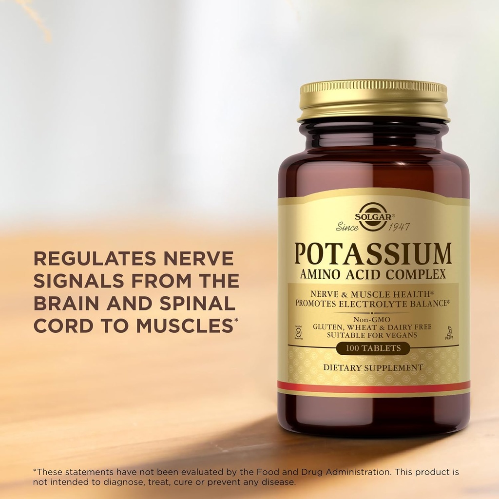 Solgar Potassium Amino Acid Complex, 100 Tablets - Nerve & Muscle Health - Promotes Electrolyte Balance - Non-GMO, Vegan, Gluten Free, Dairy Free, Kosher - 100 Servings 6