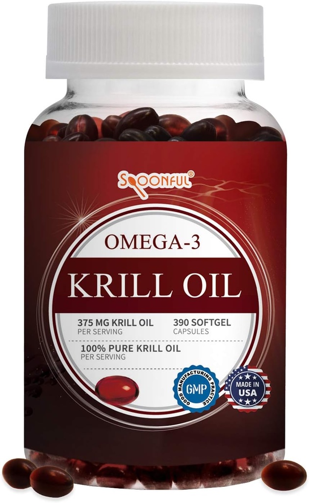 Spoonful Mini Krill Oil, 375mg 130 Servings, Easy to Swallow Mini Capsults for omen and Seniors, Omega-3 DHA EPA Astaxanthin and Essential Phospholipids, Made in USA 2