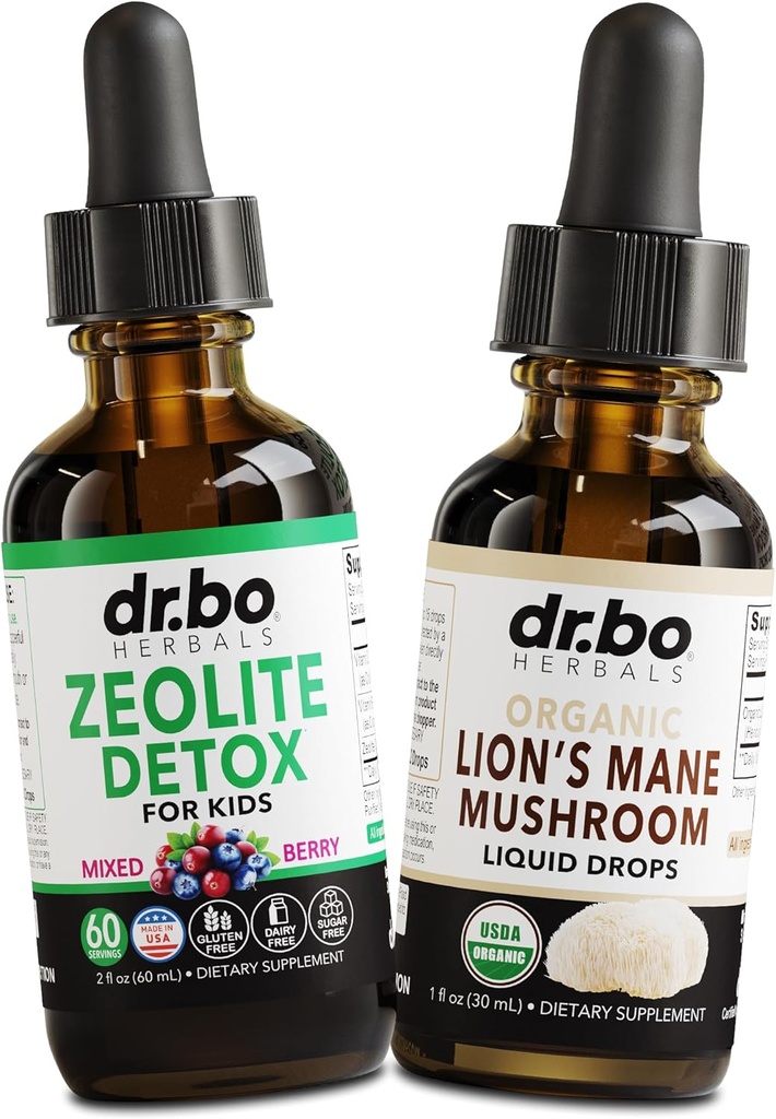 Zeolite Detox & Lions Mane Drops - Zeolite for Kids & Adults with Vitamins B12 & D, Clinoptilolite Gentle Body Daily Detox Cleanse - Organic Lion's Mane Mushroom Liquid Drops for Focus, Fog, Brain 2
