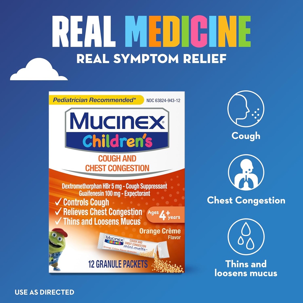 Mucinex Children's Chest Congestion Expectorant and Cough Suppressant Mini-Melts, Orange Cream, 12 Count (Packaging May Vary) 3