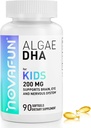 Algal Sourced Omega-3 & DHA Softgels for Kids, Brain, Eye and Heart Health, Cognitive & Immune Function, Learning, Social Development - Non-GMO - 200 mg - 45 Day Supply - 90 ct 2