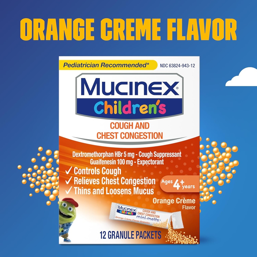 Mucinex Children's Chest Congestion Expectorant and Cough Suppressant Mini-Melts, Orange Cream, 12 Count (Packaging May Vary) 6
