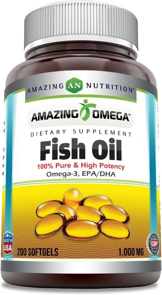 Amazing Omega Fish Oil 1000 mg Softgels Supplement | Omega-3, 180 mg EPA. 120 mg DHA | High Potency (400 Count | 2 Pack) 2