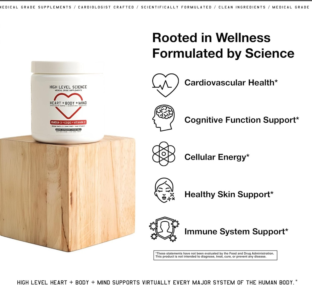 High Level Science CoQ10, Omega-3, Vitamin E, Cardiologist Formulated for Heart + Body + Mind Health, DHA/EPA, Antioxidant for Energy, Superior Bioavailable Fish Oil, Gluten Free, 60 Softgels - 2 Pack 3