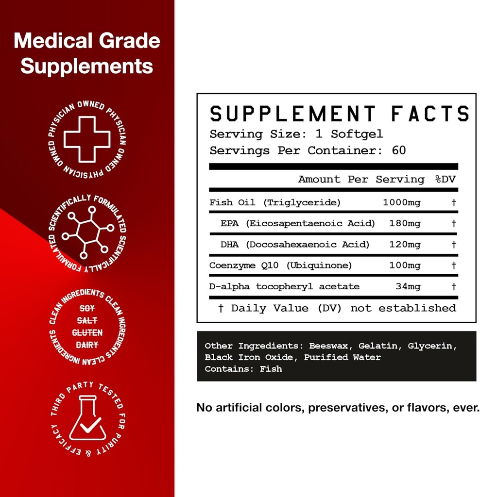 High Level Science CoQ10, Omega-3, Vitamin E, Cardiologist Formulated for Heart + Body + Mind Health, DHA/EPA, Antioxidant for Energy, Superior Bioavailable Fish Oil, Gluten Free, 60 Softgels - 2 Pack 4