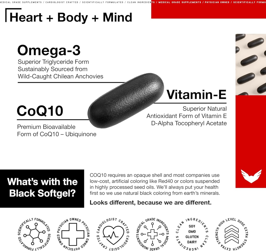 High Level Science CoQ10, Omega-3, Vitamin E, Cardiologist Formulated for Heart + Body + Mind Health, DHA/EPA, Antioxidant for Energy, Superior Bioavailable Fish Oil, Gluten Free, 60 Softgels - 2 Pack 6