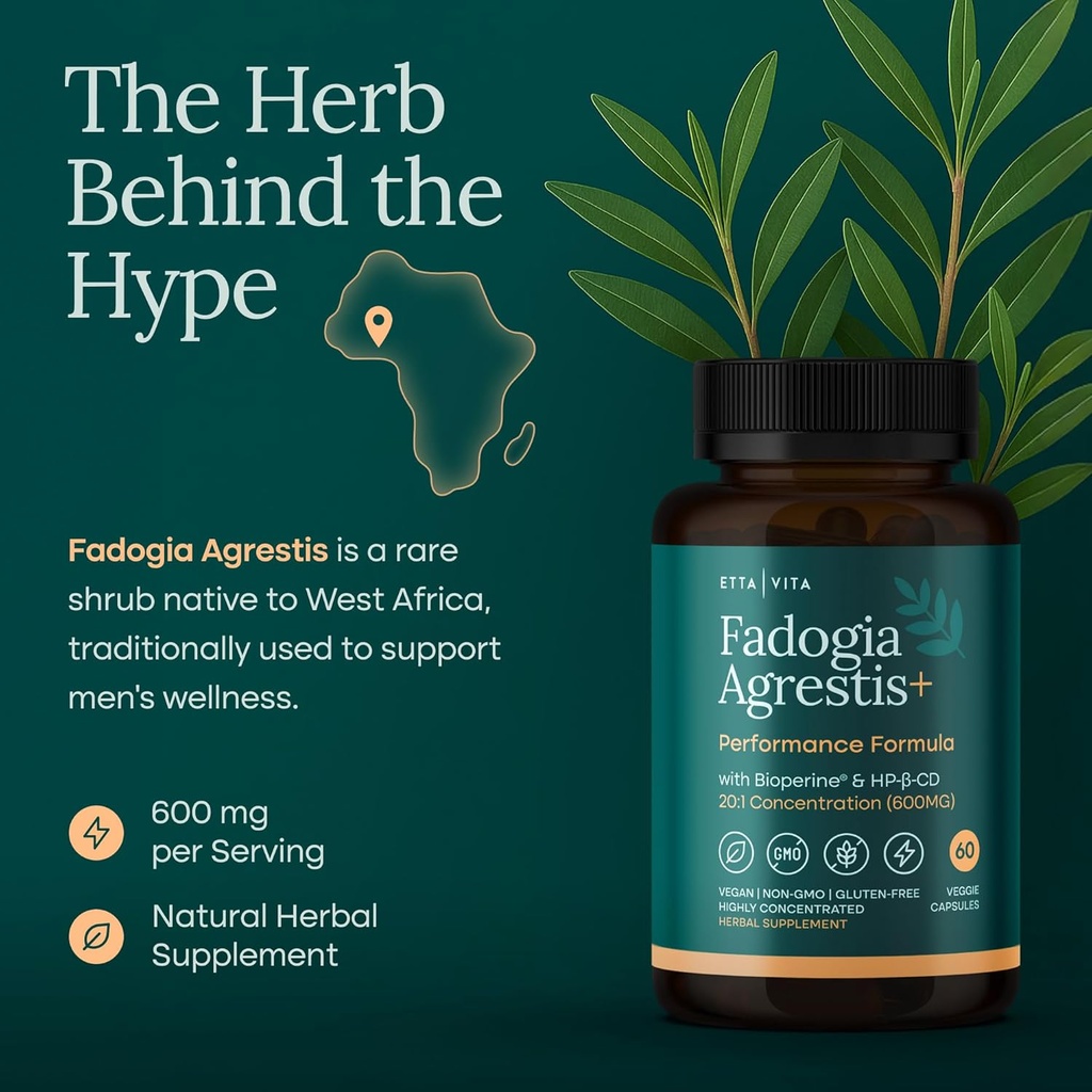 Organic Fadogia Agrestis 600mg for Natural Test Support (2X More Pure - 3X More Absorbent) Athlete Approved - Supports Muscle Growth & Recovery, Healthy Energy Levels, Drive, Stamina & Mood - 60ct 3