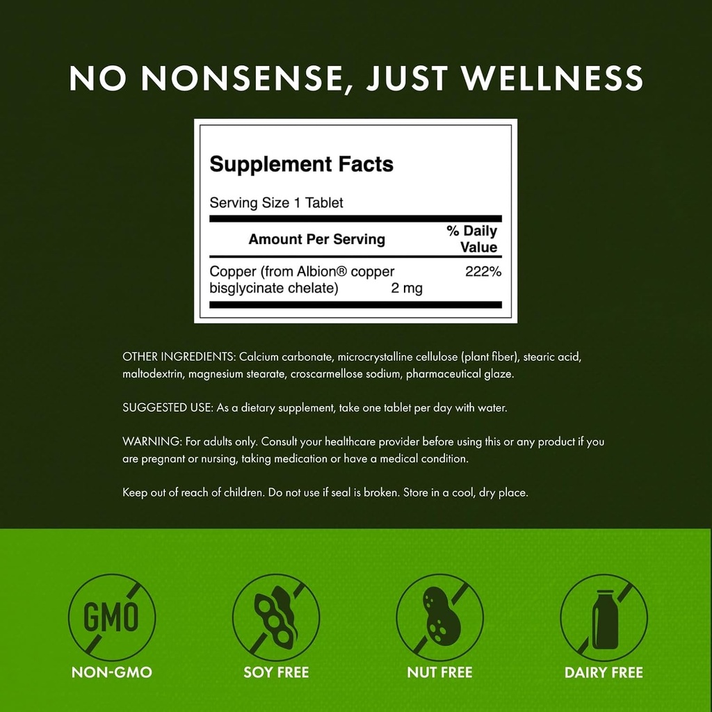 Swanson Copper Antioxidant Immune System Red Blood Cell Support Mineral Supplement (Copper chelate) 2 mg 300 Tabs (2 Pack) 4