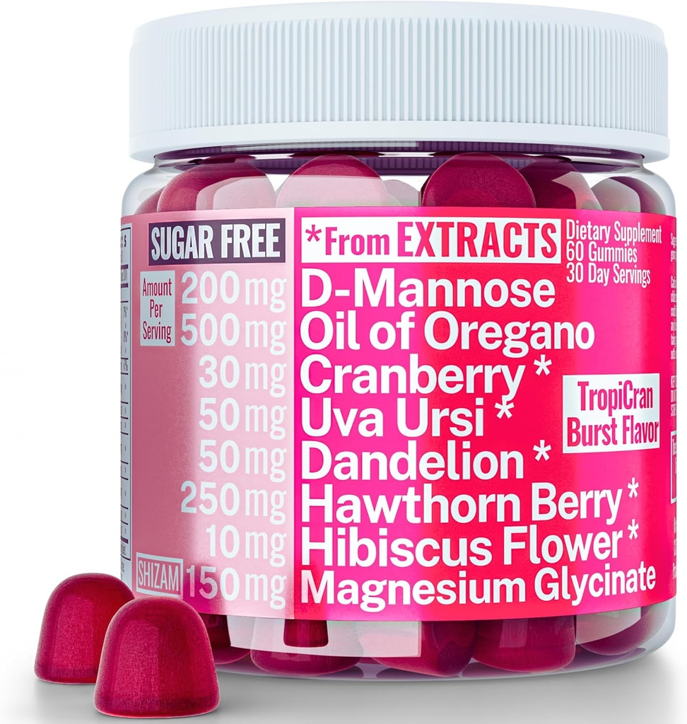 SHIZAM Vaginal Urinary Tract Yeast Candida pH Support Sugar Free Gummies w Oil of Oregano Uva Ursi Cranberry D-Mannose Hawthorne Berry, Vaginal Probiotics Suppositories Wash Cleanse Alt 2