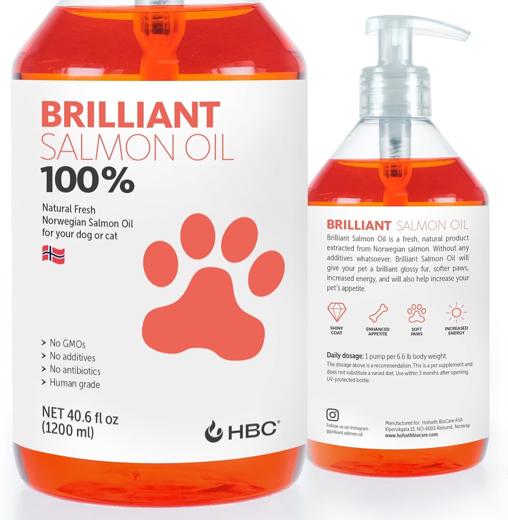 Brilliant Salmon Oil for Dogs, Cats & Puppies | Omega 3 Fish Oil Liquid Supplement with DHA, EPA Fatty Acids | Supports Skin and Coat, Immune System & Joint Function | Hofseth BioCare (10oz) 2
