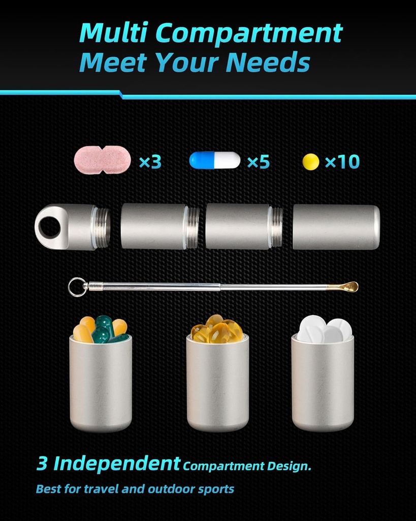Small Keychain Pill Holder,304 Stainless Steel Portable Pill Case Organizer for Travel,Waterproof Pocket Pill Container Medicine Box for Purse Men (Small Pill Case) 4