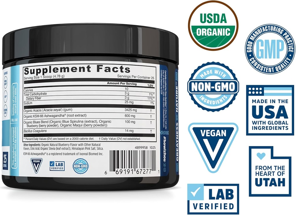 Zhou Daily Blues - Blue Spirulina Powder Organic, Blue Algae Energy Superfood Supplement for Smoothie, Vegan Drink Mix - Blueberry Flavor, 4.22 oz (25 Servings) 3