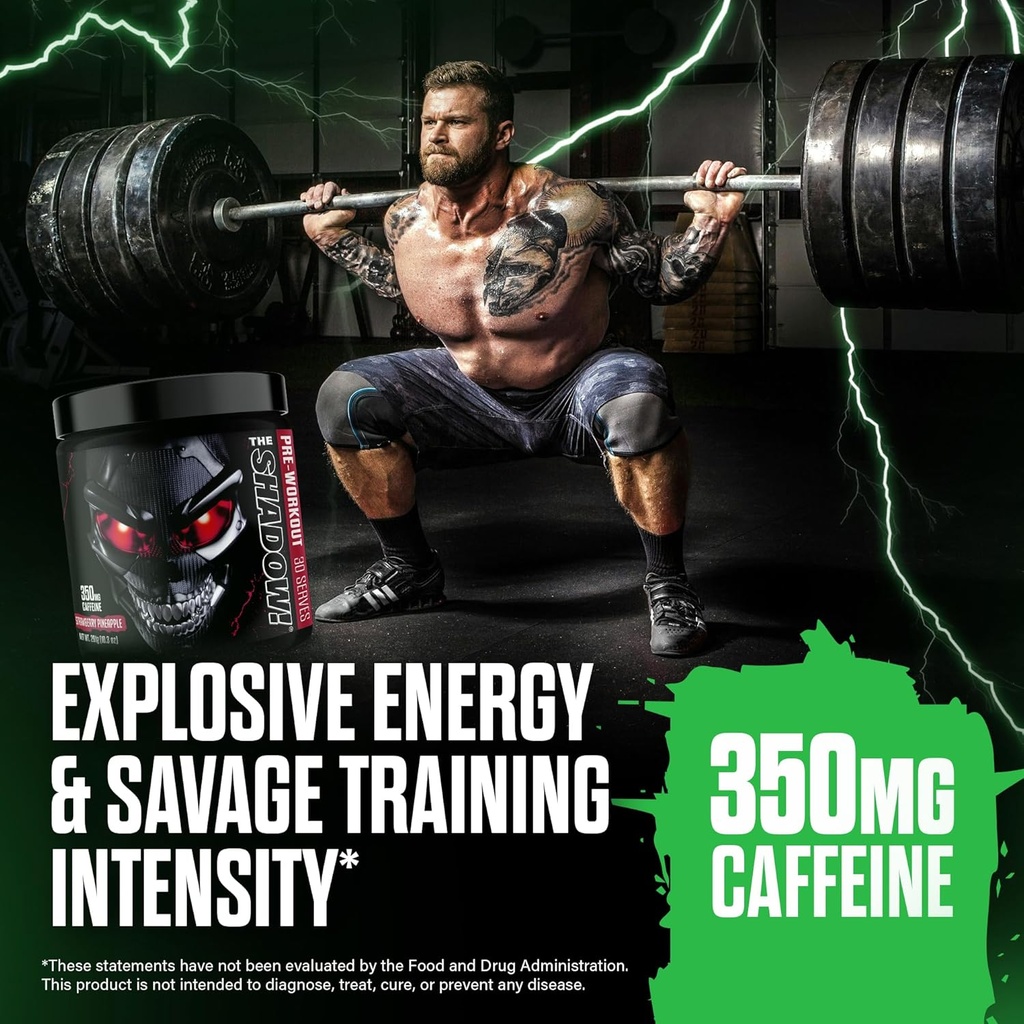 JNX SPORTS The Shadow! 350mg of Caffeine Hard Core Preworkout - Watermelon 30 Servings | Electric Energy, Mental Focus & Superhuman Strength for Men & Women 4