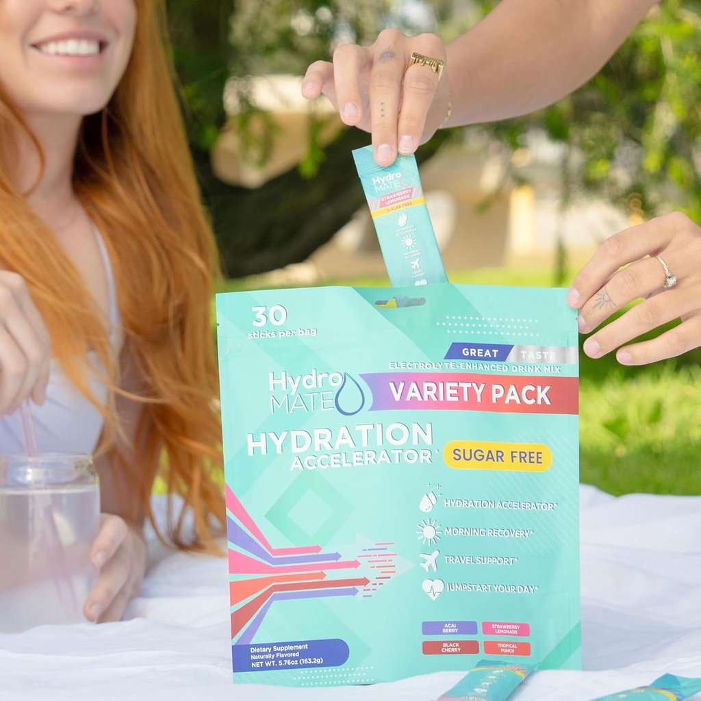 Electrolyte Powder Sugar-Free Hydration Packets Variety Pack HydroMATE 16 Sticks 6