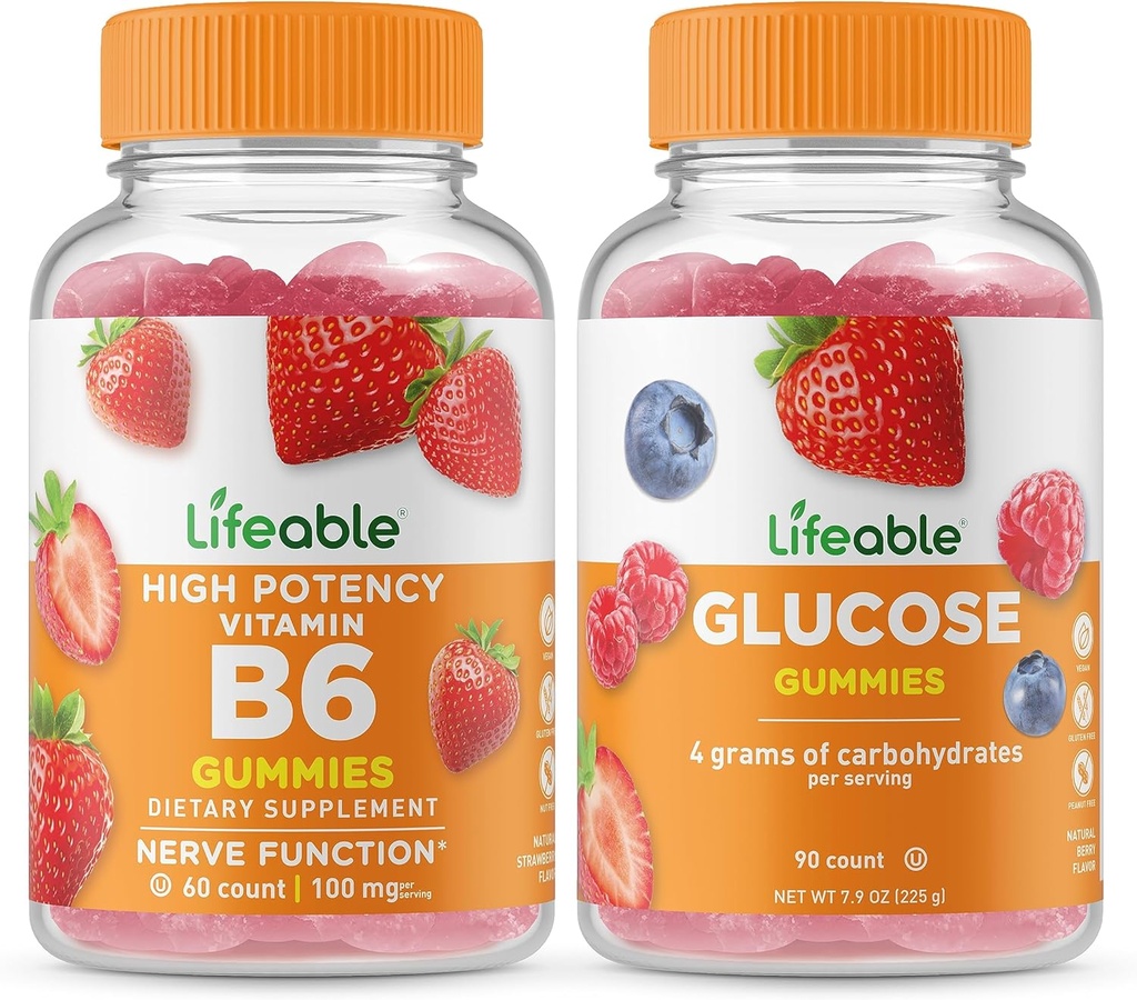 Lifeable Vitamin B6 + Glucose, Gummies Bundle - Great Tasting, Vitamin Supplement, Gluten Free, GMO Free, Chewable 2