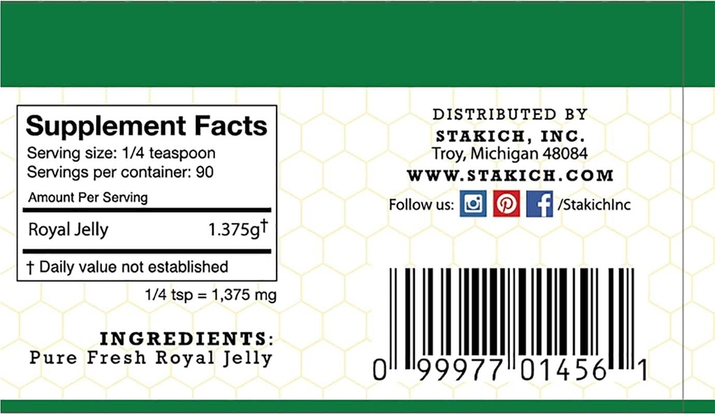 Stakich Fresh Royal Jelly - Pure, All Natural - No Additives/Flavors/Preservatives Added - 4 Ounce (114 Gram) 3
