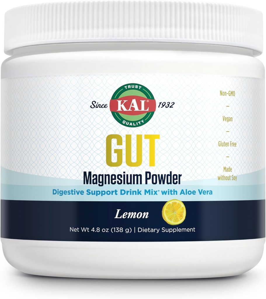 KAL Gut Magnesium Plus Aloe Vera Powder - Lemon Drink Mix - Magnesium Citrate Supplement with Aloe Vera Gel for Digestion & Relaxation Support - No Sugar - 60-Day Guarantee, 40 Servings, 4.8 OZ 2