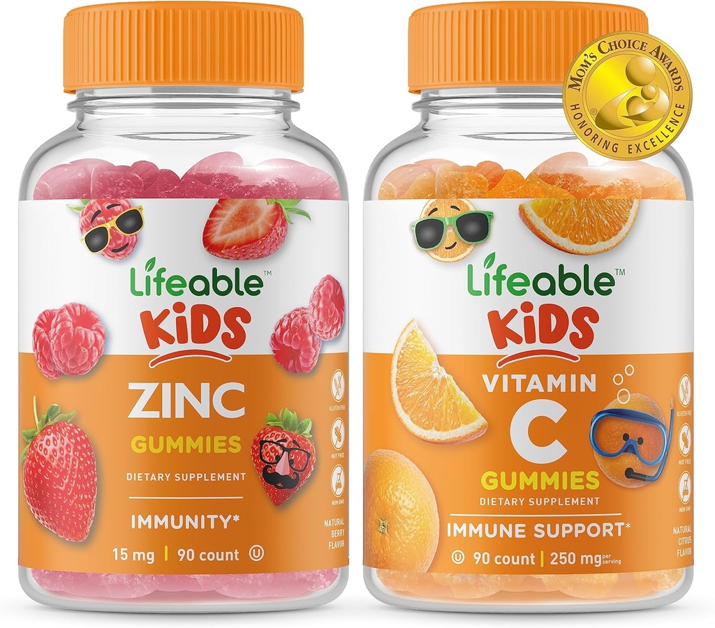 Lifeable Zinc Kids + Vitamin C Kids, Gummies Bundle - Great Tasting, Vitamin Supplement, Gluten Free, GMO Free, Chewable Gummy 2