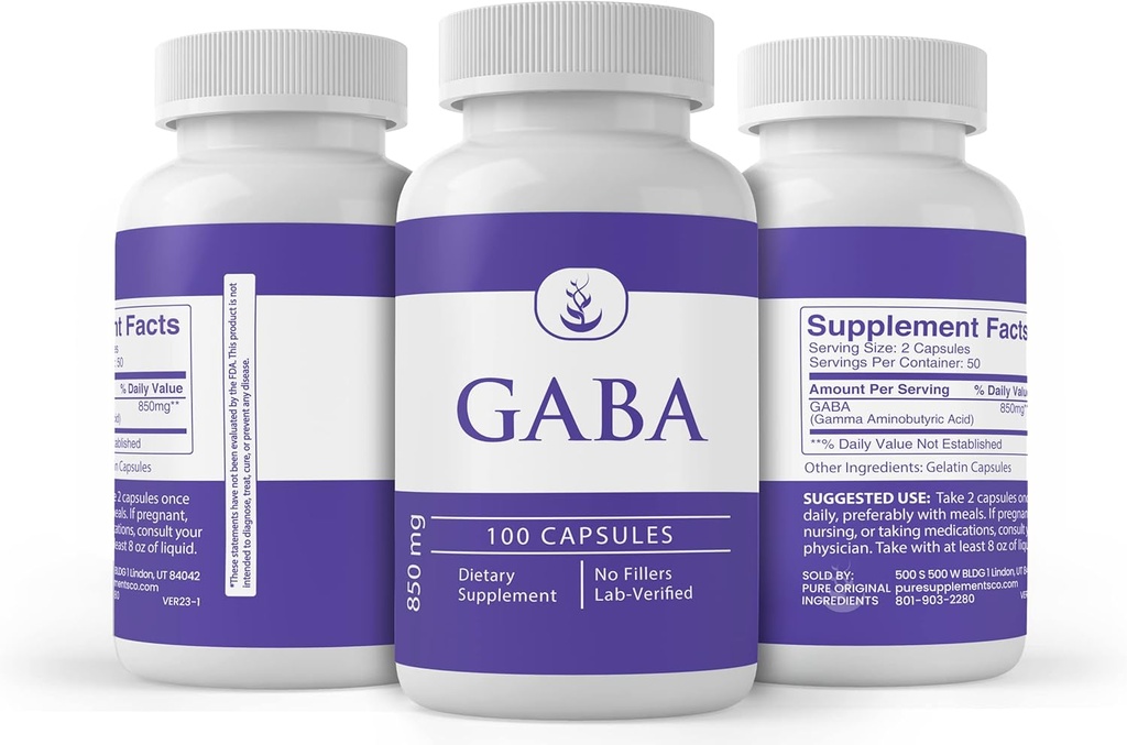 Pure Original Ingredients GABA, (100 Capsules) Always Pure, No Additives or Fillers, Lab Verified 5