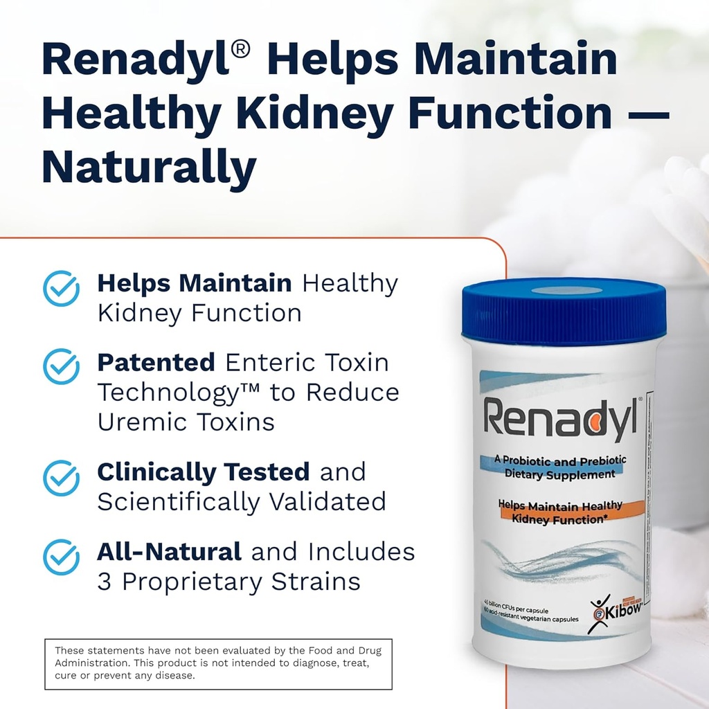 Renadyl Kidney Probiotic Supplement | Urea, Creatinine, & Uric Acid Support | 45 Billion CFUs | Clinically Tested, Non-GMO, & Made in USA, 60 Capsules (1 Bottle, 1 Month Supply) 3