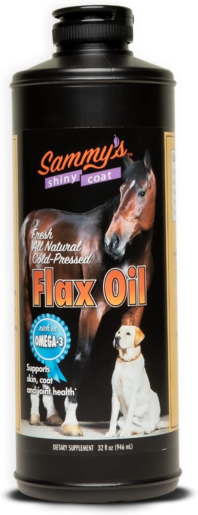 Sammy’s™ Shiny Coat Flaxseed Oil - 100% Pure, Natural Flax Oil, Cold-Pressed, Excellent Source of Omega-3 for Your Furry Friend, for Healthier Skin and Coat of Your Dogs, Cats, Other Pets - 32 Oz 2