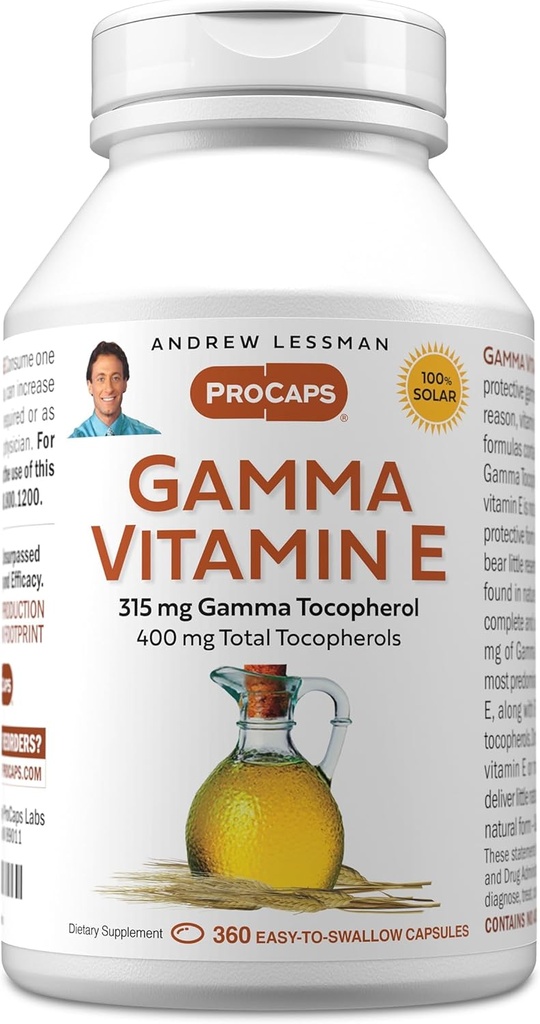 ANDREW LESSMAN Gamma Vitamin E 360 Softgels - 315 mg Gamma Tocopherol, Protective Vitamin E. Four Forms of Natural Tocopherols with Ahiflower Oil. Powerful Anti-oxidant. No Synthetic Forms 2