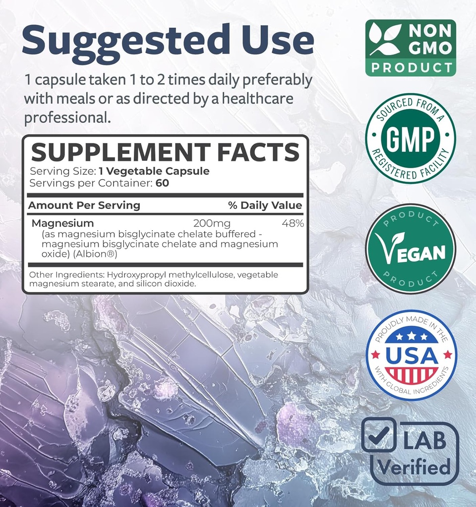 High Absorption Magnesium Bisglycinate Capsules - Clinically Validated Buffered and Chelated Magnesium Supplement - 1 Daily Vegan Capsule with Lab Verified Gentle 200mg Serving (2 Month Supply) 5