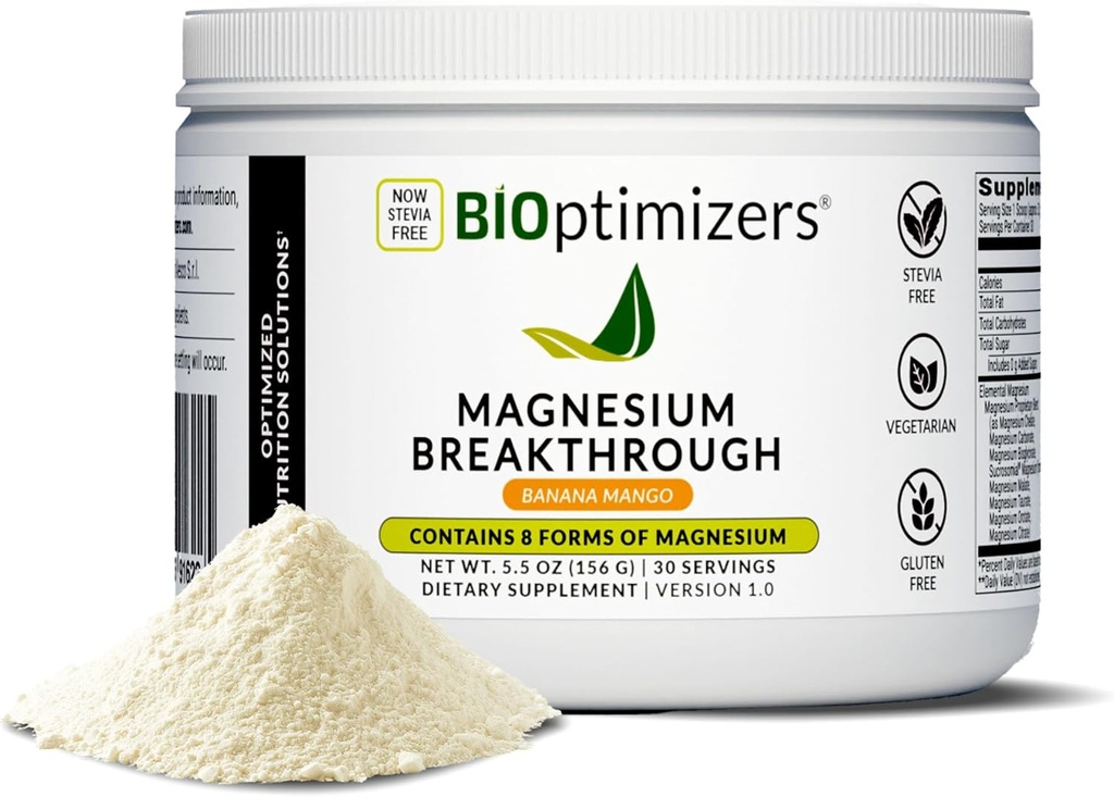 BIOptimizers Magnesium Breakthrough Drink - 8 Forms of Magnesium, Electrolytes, Sleep Health, Stress, Muscle Recovery, Heart Support | Glycinate, Citrate, Malate- Banana Mango 2