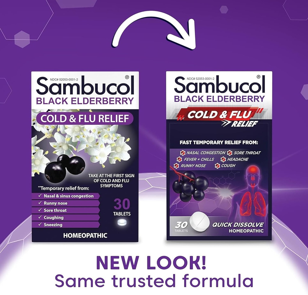 Sambucol Cold and Flu Relief Tablets - Homeopathic Cold Medicine, Remedy for Adults, Black Elderberry for Colds, Zinc Remedy - 30 Count 3