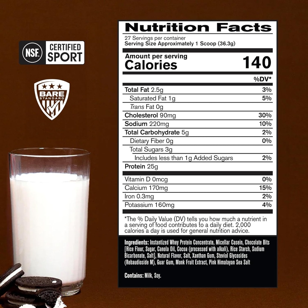 BARE PERFORMANCE NUTRITION, BPN Whey Protein + Casein Protein Powder Blend, Milk N' Cookies, 25g Protein per Serving Supports Lean Muscle Recovery, 27 Servings, Third Party Tested 3