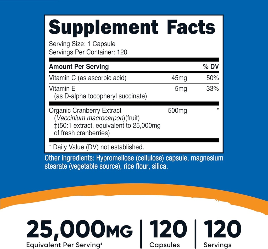 Nutricost Cranberry Extract 25,000mg (120 Servings) 2 Bottles with Vitamin C and Vitamin E 3