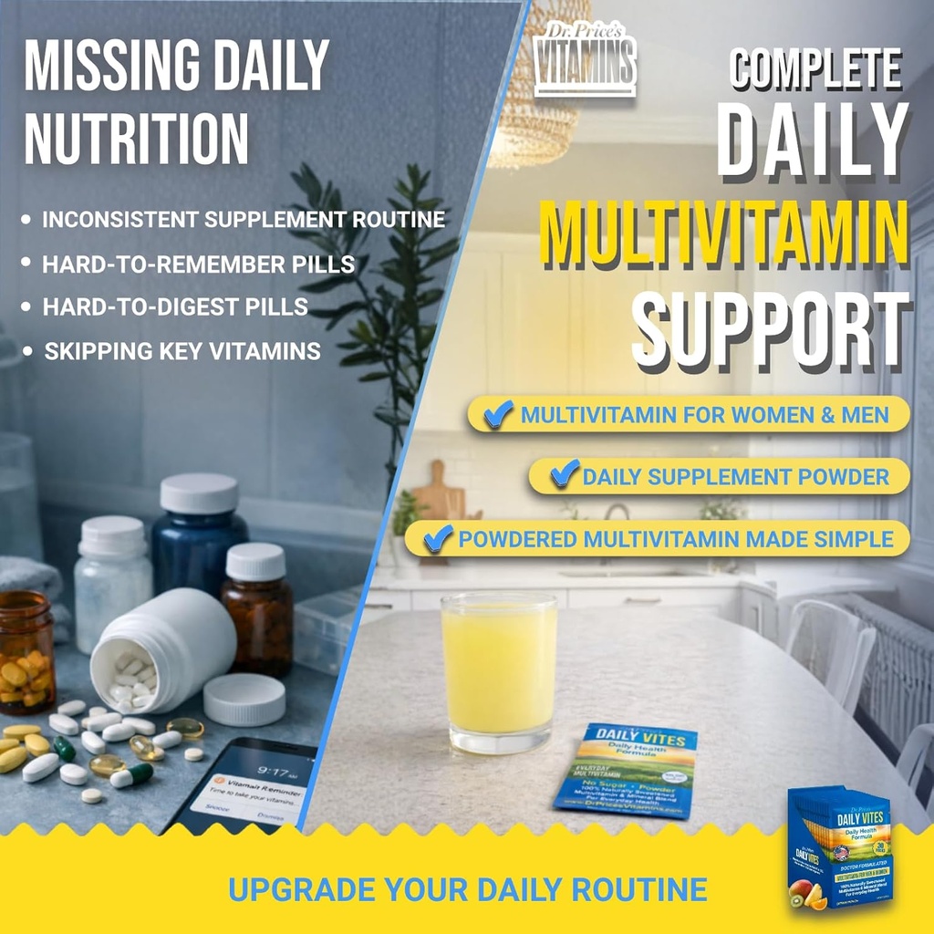 Dr. Price's Vitamins Multivitamin for Women and Men - Supplement Powder Packs - 30 Packets - B Complex Vitamin Supplement - Daily Vites - Minerals for Water - No Sugar, Non GMO, Gluten Free Drink Mix 4