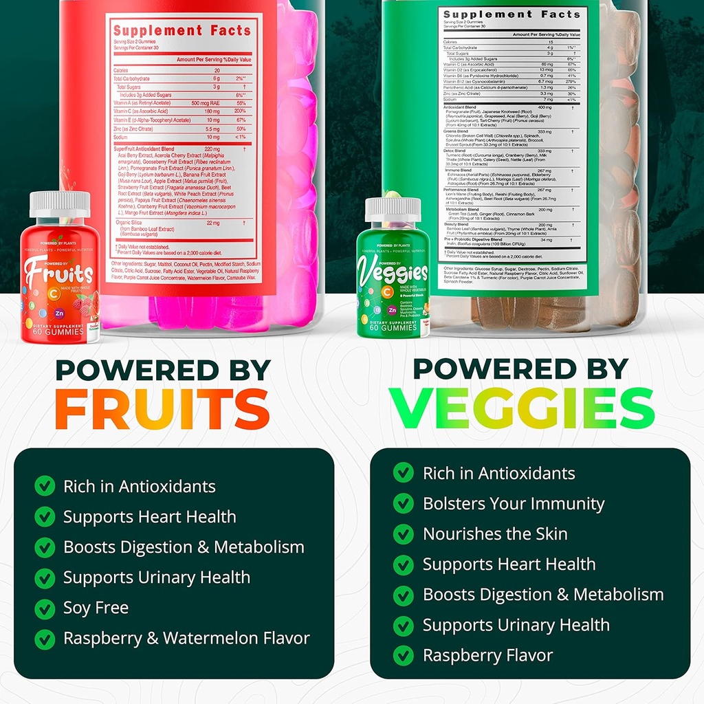 Fruit and Veggie Gummies for Adults - Natural Superfood with Vitamins, Minerals, & Antioxidants - Fruit and Veggies Supplement - Powered by Plants, Pack of 2, 60 Gummies Each, 30-Day Supply 4