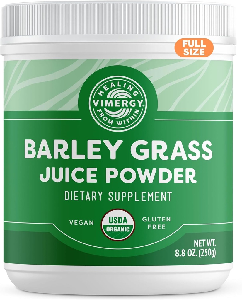 Vimergy Barley Grass Juice Powder Dietary Supplement - 0.8g per Serving (312 Servings) – Clean Superfood Formula – Promotes Cardiovascular Health* – Organic, Vegan & Gluten-Free – Regular Size 250g 2