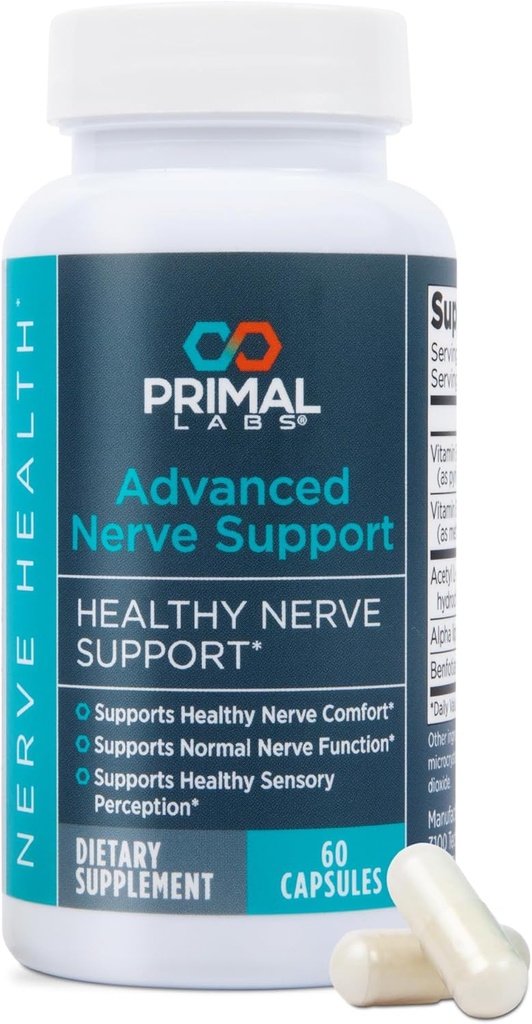 Primal Labs Advanced Nerve Support - Nerve Wellness Supplement with Benfotiamine, B6, B12, Alpha Lipoic Acid, Acetyl-L-Carnitine - Nerve Wellness, Feet, Legs, Sensory Function, Comfort - 60 ct. 2