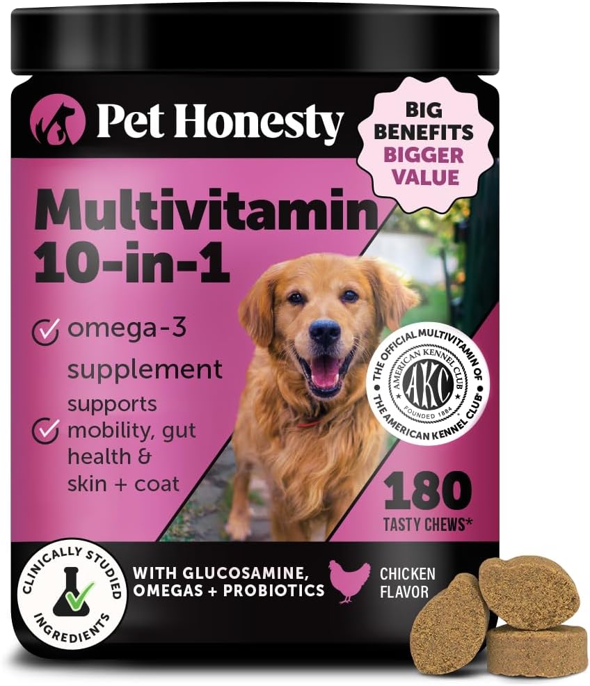 Dog Multivitamin - 10 in 1 Dog Vitamins for Health & Heart - Omega Fish Oil, Glucosamine & Probiotics - Dog Vitamins and Supplements for Skin and Coat (Chicken 180 ct) 2