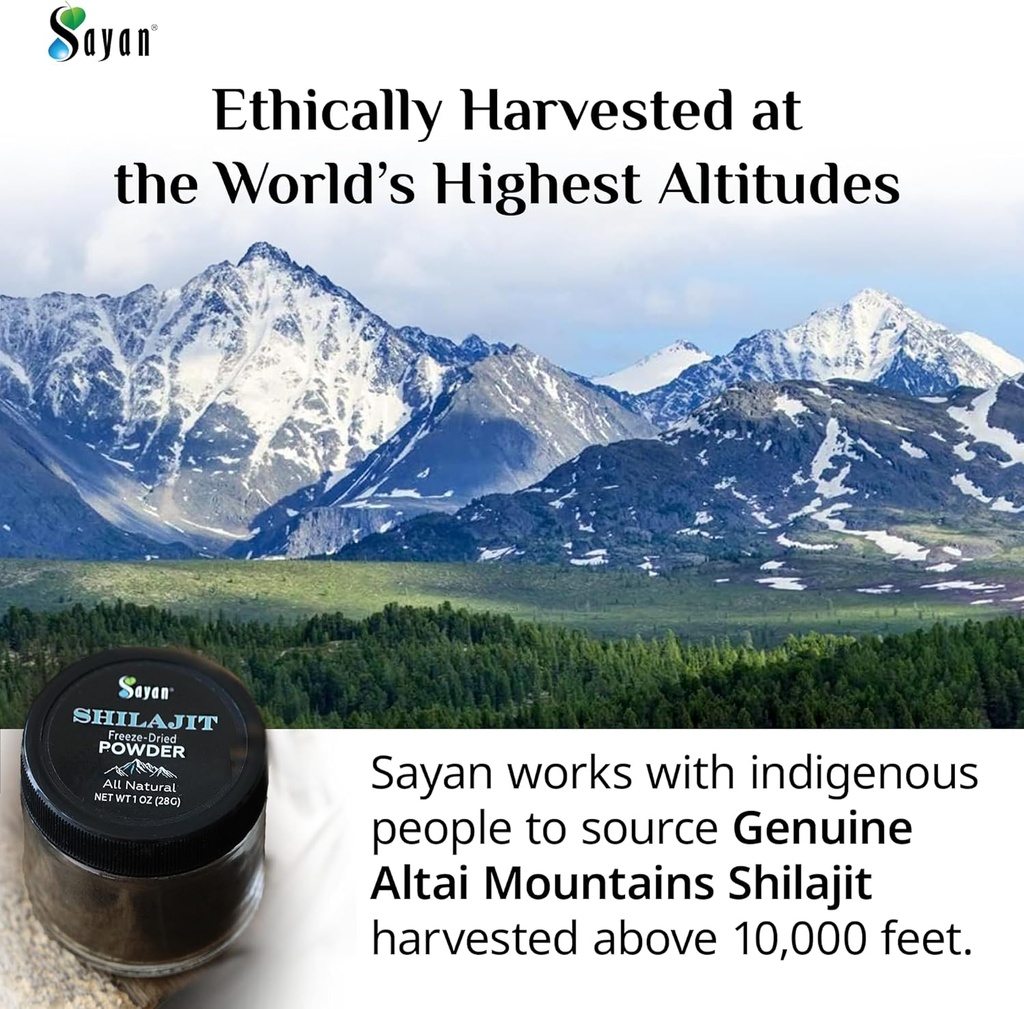 Sayan Pure Shilajit Powder 1oz/28g, 5 Months Supply - Potent Organic Fulvic Acid Supplement - Supports Immune System, Memory, Focus, and Provides Natural Energy - Freeze-Dry Extract, Vegan, Non-GMO 4