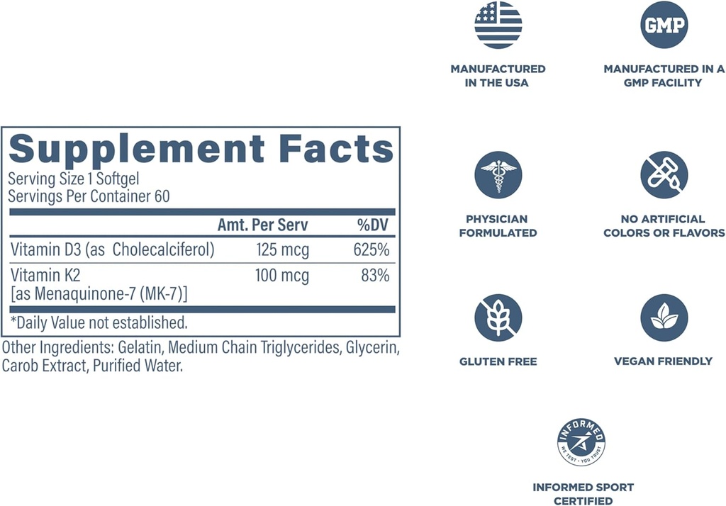REVIVE MD Vitamin D3 & K2 - Supports Bone Health & Muscle Strength - K2 & D3 Vitamin Supplement for Women & Men Health & Brain Function 6