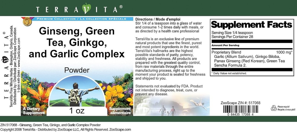Ginseng, Green Tea, Ginkgo, and Garlic Complex Powder (1 oz, ZIN: 517068) 4