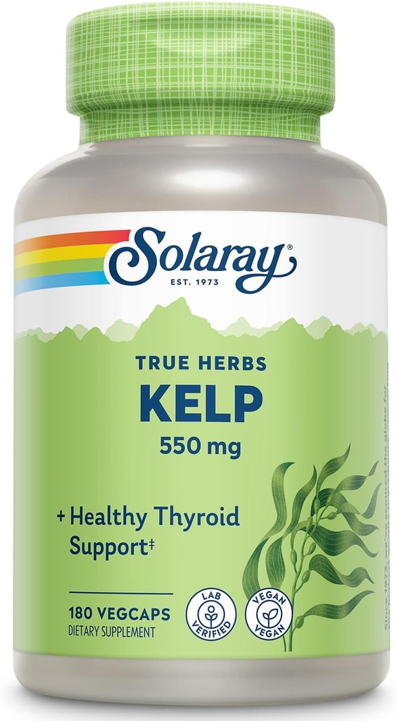 Solaray Kelp 550 mg with Folic Acid for Healthy Thyroid Function, Energy & Metabolism Support | Non-GMO | 180 VegCaps 2