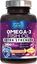 Omega 3 Fish Oil 2400 mg - Triple Strength Omega3, EPA & DHA Fatty Acids Supplement - Natural Support for Immune, Heart & Brain Health - Wild Caught, Non-GMO, Lemon Flavor, Burpless - 180 Softgels 2