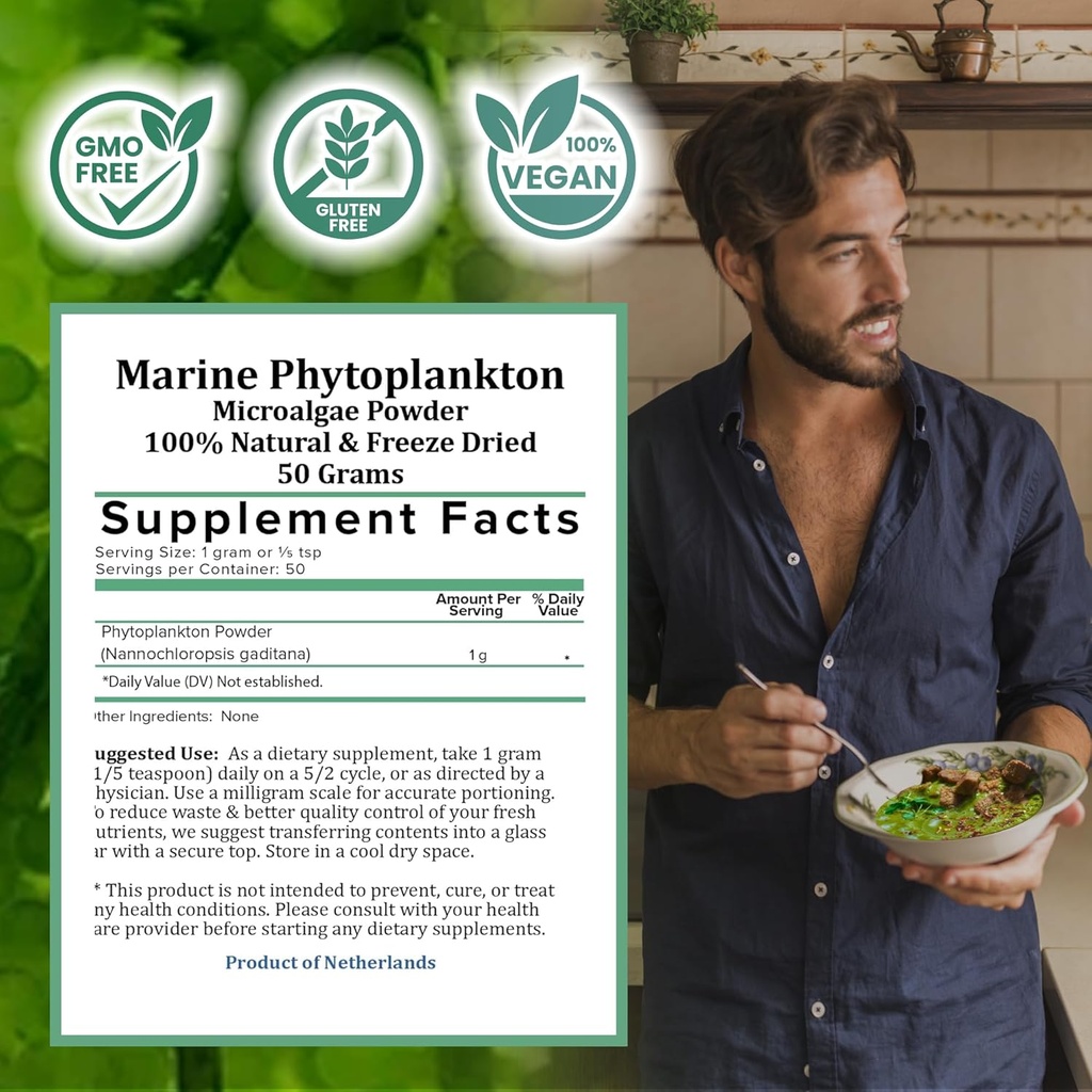 Holistic Bin Marine Phytoplankton Powder – Sustainably Cultivated in Nordic Green Water Farm – Nutrient-Dense Omega-3 Superfood – Rich in Amino Acids, Chlorophyll, Vitamins & Trace Minerals – 50 Grams 4