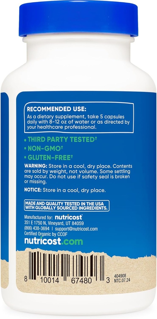 Nutricost Fiber Capsules with Prebiotic Fiber Supplement 150 Capsules - CCOF Certified Supplement, Made with Organic Psyllium Husk & Organic Jerusalem Artichoke, Gluten Free, 3 G Per Serving 6
