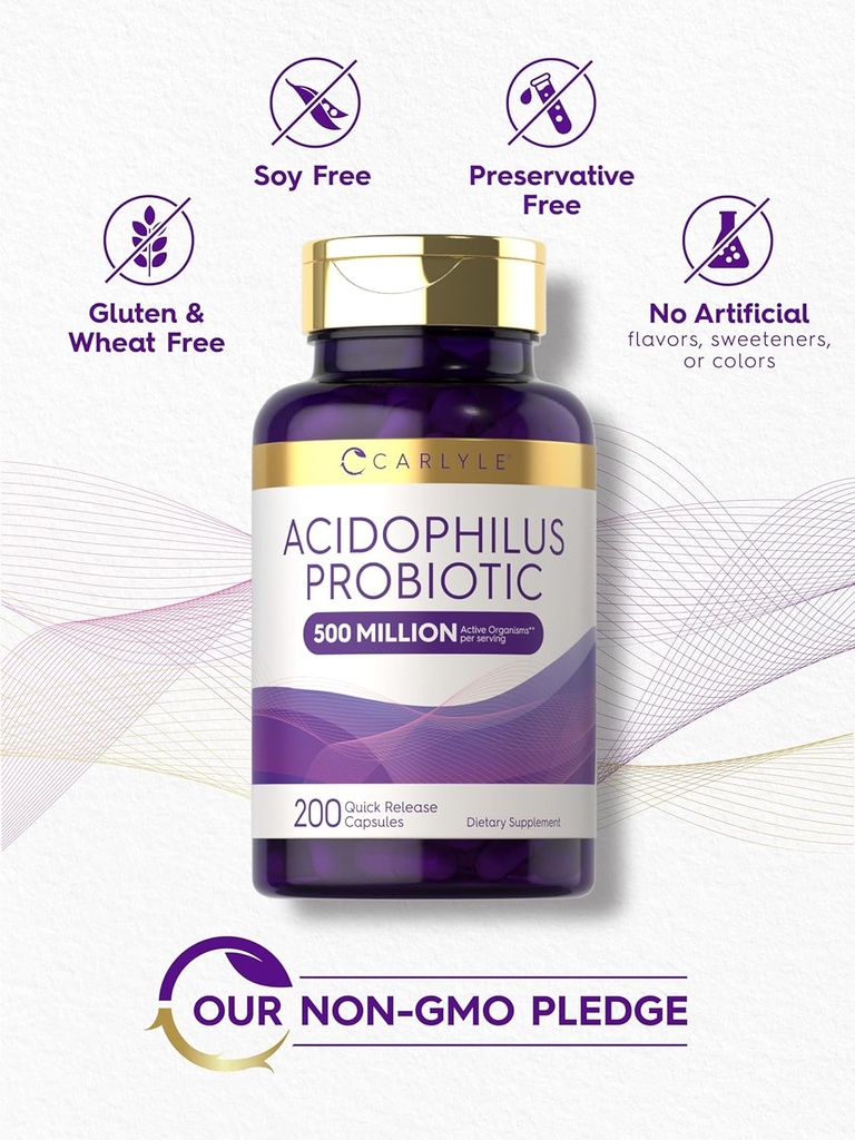 Carlyle Acidophilus Probiotic Capsules for Women and Men | 500 Million CFU | 200 Pills | Lactobacillus Supplement | Non-GMO and Gluten Free 6
