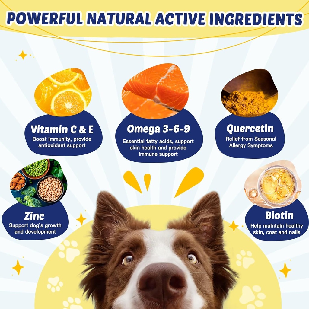 Omega 3 for Dogs with Salmon Oil, Fish Oil for Dogs Skin and Coat Supplement, Dog Allergy Relief, Hot Spot Treatment, Anti Shedding, Hip & Joint Support with EPA & DHA, Biotin, Vitamin E 3
