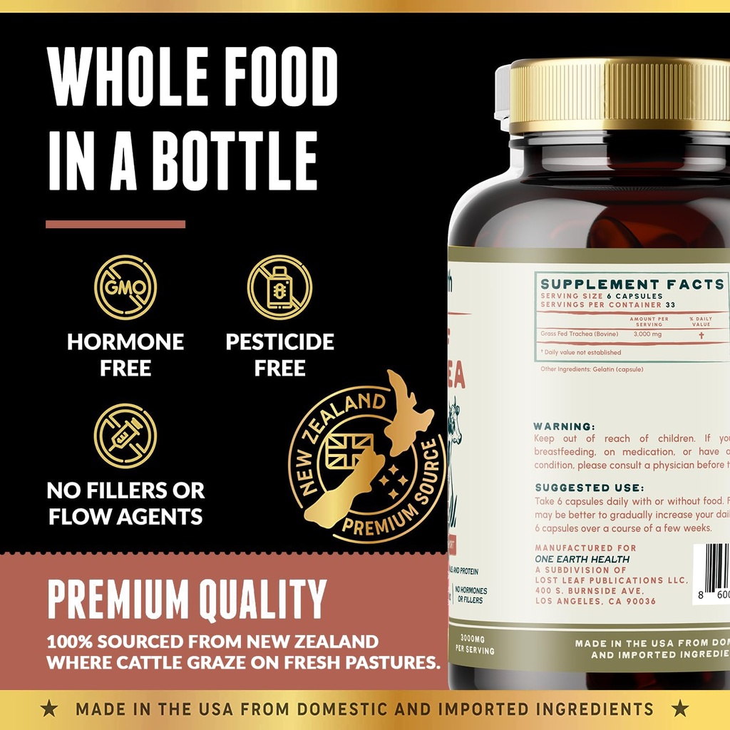 Grass Fed Beef Trachea - New Zealand Sourced Trachea. 3,000mg per Serving, 200 Count 5